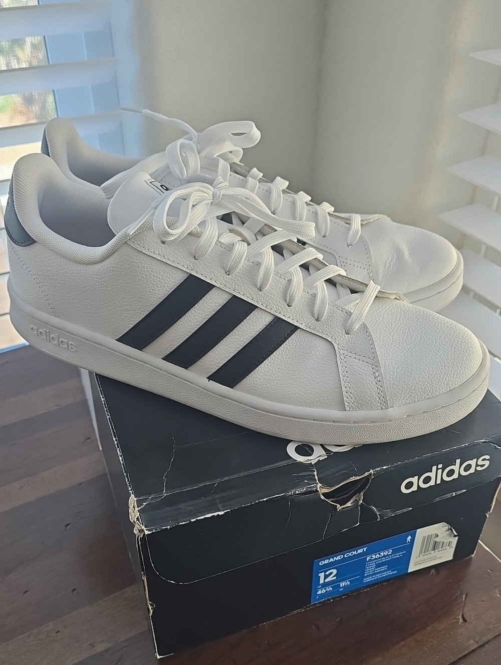 Mens adidas White Sneakers with Black Three Stripes
